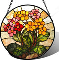Stained Glass Window Hanging, Yellow Red Flowers Sun Catcher for Window Door Home Decor Green Plant Suncatcher Christmas Mother's Day Birthday Gifts for Women Men Mom and Nana 7.8 in