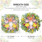 Chrisxiao 24 Inch Spring Summer Wreath for Front Door, Eucalyptus Wreaths with Peony, Tulip & Eucalyptus Leaves,Summer Wreath for Home Farmhouse, Outdoor, Porch, Wall Window Decor All Year Round