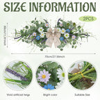 2 Pcs Spring Floral Teardrop Swags 24" Wildflower & Daisy Swag Decor with Linen Bows, Artificial Summer Greenery Swags for Door, Wall, Mantel, and Wedding Decor