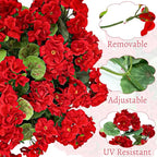 Artificial Geraniums Flowers for Outdoors Spring Decor, Fake Flowers 4 Bundles UV Resistant Fake Geraniums Flowers Silk Faux Plants for Home Planter Gardens Table Patio Porch Hanging Summer Decor(Red)