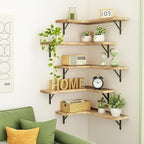 Fixwal Floating Shelves for Wall Set of 5, Rustic Wood Wall Mounted Corner Shelf for Bathroom, Kitchen, Bedroom, Home Decor, Laundry Room, Living Room (Carbonized Black)