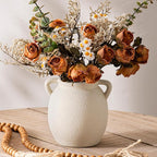 Ceramic Flower Small Vase 6 inch Farmhouse Rustic Vase Decorative Pottery Terracotta Vases for Home Decor Table Mantle Fireplace Living Room Bathroom Wedding Centerpiece