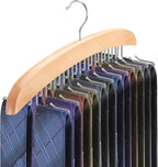 Tie Rack Hanger for Closet,360 Degree Rotating Tie Holder Organizer with 24 Folding Hooks,Wooden Men's Neck Tie Organizer Storage for Belts Tank Tops Scarves