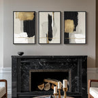 Framed Black and White Abstract Wall Art, 3 Piece Canvas Prints Paintings Artwork for Walls, Modern Minimalist Gold Beige Block Pictures for Living Room Hallway Office Wall Decor 16x24 Inch