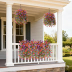 Artificial Hanging Flowers for Outdoors, 2 Pcs Fake Hanging Plant Spring Summer Decoration, UV Resistant No Fade Faux Flower for Porch Patio Yard Window Home Decor(Red Purple)