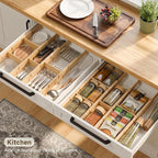 Kitchen drawer organizer,expandable bamboo drawer divider,include 8 dividers,8 small inserts and 8 medium inserts for Home, Office, Dressers (Long-8 Dividers)
