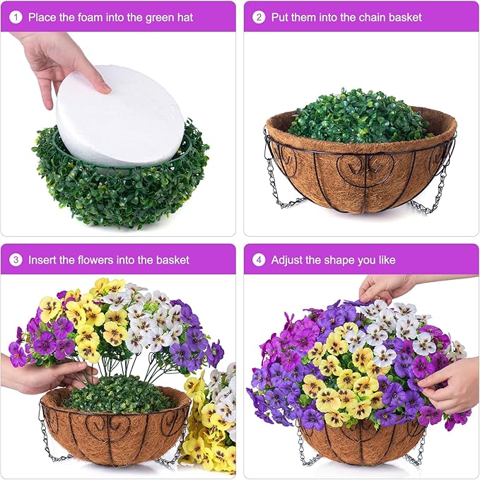 Ivydale 20 Bundles Fake Pansy Hanging Basket for Outdoor Decoration, Artificial Silk Pansies Hanging Plant, UV Resistant & Lifelike for Patio Garden (4-Mixed Color)