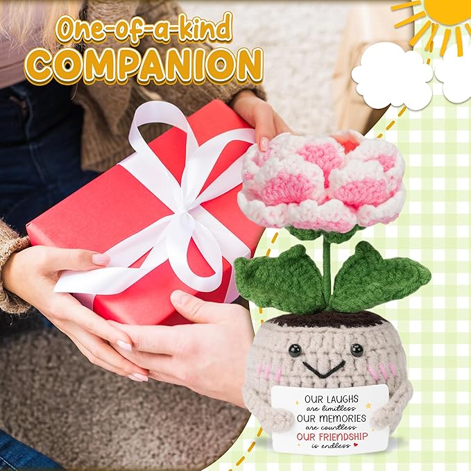 HEXMOZ Mothers Day Friend Gifts for Best Friend, Bestie, BFF, Soul Sister - Friendship Gifts for Women, Birthday Ideas - Handmade Emotional Support Collectible Peony Doll with Positive Card