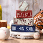Yuntau 4 Pcs Baseball Decorations Sports Wooden Sign Baseball Centerpieces for Tables Tiered Tray Decor Decorative Mini Faux Book Stack Block for Bedroom Boys Room Mantel Shelf Senior Night Gifts
