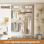 4-6 Ft Closet Organizer System, Adjustable Metal Wire White Closet System, Expandable Walk in Closet Organizers and Storage System, Closet Shelves with Hanging Rods