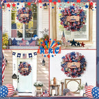 250th Anniversary Patriotic Wreath, 4th of July Wreaths for Front Door with Wooden Eagle Door Sign & Red White Blue Ribbon for Independence Day Memorial Day Patriotic Decorations(18In, 1Pcs)