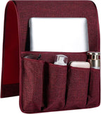 Sofa Armrest Organizer Non-Slip Arm Chair Hanging Caddy Remote Control Holder for Magazine, Phone, Books, Glasses(WineRed,13in)