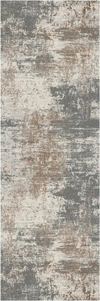 Ciicool 2'6"x10' Washable Runner Rug, Modern Abstract Hallway Rugs Runner, Non-Slip Thin Accent Rug Lightweight Grey Brown Distressed Carpet Runners for Laundry Entryway Bedroom Kitchen Indoor