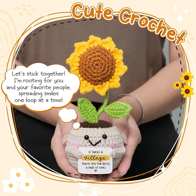 HEXMOZ Thank You Gifts for Women - End of Year Teacher Gift - Appreciation Gifts for Teacher Nurse Daycare Provider Nanny Babysitter - It Takes A Village Collectible Sunflower Doll Crochet