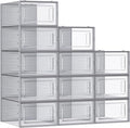 SONGMICS Shoe Boxes, Pack of 12 Shoe Storage Organizers, Stackable Clear Plastic Boxes for Closet, Sneakers, 13.1 x 9.1 x 5.6 Inches, Transparent and Gray ULSP006G12