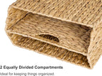 StorageWorks Hand-Woven Divided Magazine Basket, Rattan Magazine Holder, Natural Wicker Magazine Rack for Bathroom, Office, Water Hyacinth, 1 Pack