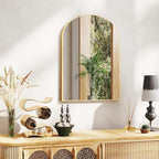 DUMOS Gold Metal Arch Vanity Rounded Rectangle Bathroom Mirrors for Over Sink Wall, 21x30 Inch Large Matte Mirror, Modern Decorative for Restroom, Farmhouse