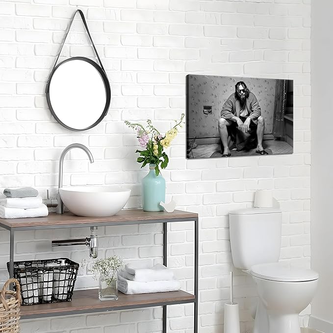 Funny Bathroom Wall Decor for Room Aesthetics - 90s Movie Posters Black and White Wall Art, Toilet Humour Amusing Cool Wall Art Funny Bathroom Signs 12X16 in