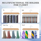 Tie Rack Hanger for Closet 20 Foldable Hooks, 1 Pack Wooden Non Slip Large Capacity Space Saving Tie and Belt Organizer with 360°Rotating Hooks for Tank Tops Bras Scarves Hat