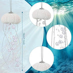 Namalu 3 Pcs Sea Urchin Jellyfish Christmas Ornament Coastal Beaded Beach Theme Holiday Decor Ocean Inspired Hanging Jellyfish Decoration with Crystal and Ribbon (White)