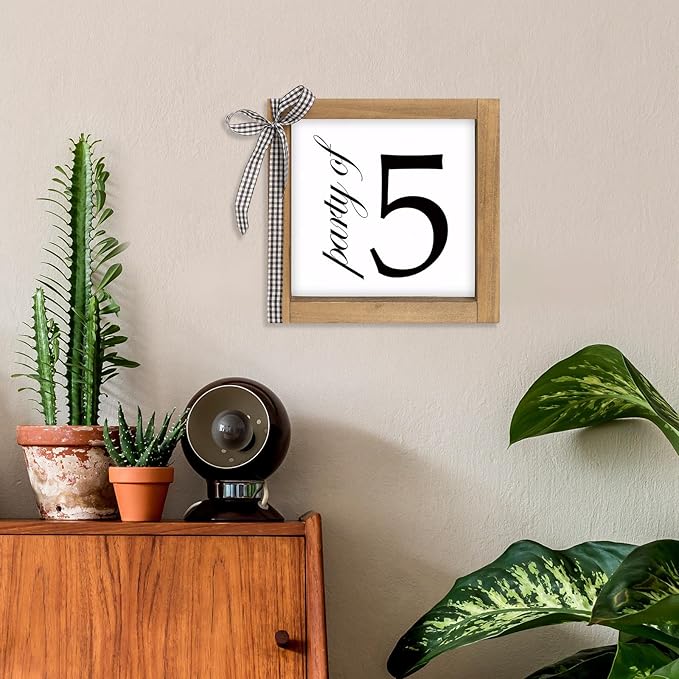 6 Inch Party of 5 Sign, Wooden Frame Family of 5 Decor, Rustic Gift for Family Indoor Table Tiered Tray Shelf Desk Farmhouse Home Decorations