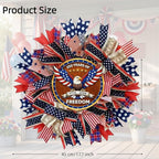 250th Anniversary Patriotic Wreath - 18 Inch Front Door Decor with Wooden Eagle Pattern & Red White Blue Ribbon (Glued on Fabric Base), Handcrafted for 4th of July Independence Day