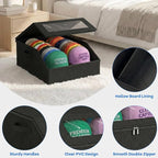 2 Pack Hat Storage for Baseball Caps, Holds up to 48 Caps, Stackable Hat Organizer for Closet, Dustproof Hat Box with Clear Window, Hollow Board Support & 2 Handles, Flip-Top Access (Black)
