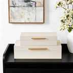 Decorative Box, Decorative Boxes with Lids 2-Set, Memory Box for Keepsakes, Beautiful PU Leather Decorative Storage Boxes in Style, Decor Box with Rose Metal Handle, Store Photos, Documents Beige