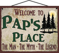 8x10 Sign Welcome to Pap's Place, The Man The Myth The Legend, Vintage Style Hanging Wall Art For Your Home, Pine Trees Nature Scene, Father's Day Gift for Grandpa, Grandfather