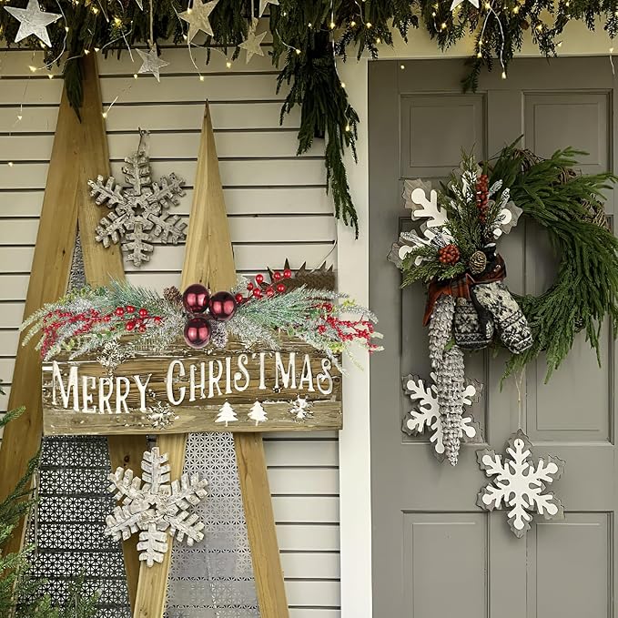 CISDUEO Christmas Decoration Floral Greenery with Berries and Christmas Balls Red Pinecone 27.55 Inch Wreath Xmas Door Swag for Front Door Festival Decor Wall Arch Window