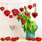 48PCS Heart Shaped Ornaments, Red Heart Shaped Ornaments, Valentines Heart Hanging Ornaments in 2 Sizes, Glossy Heart Baubles for Valentines Wedding Christmas Tree Party Decorations