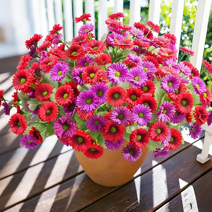 HyeFlora Artificial Flowers for Outdoors Spring Summer Decor, 6 Bundles Fake Daisy Silk Flowers for Outside Realistic UV Resistant Faux Plants for Outdoor Planters Porch Porch Patio Balcony Yard Home