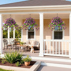 Homsunny 3 Bundles Artificial Hanging Fake Flowers with Basket Plants for Outdoor Spring and Summer Decoration, Faux Silk Flower UV Resistant Morning Glory for Home Porch Patio Garden Balcony Yard