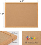 Cork Board Bulletin Board 18" x 24", Wood Framed Corkboards for Wall Decor, Hanging Office Message Board, Large Wall Mounted Notice Pin Board with 15 Push Pins for School, Home & Office
