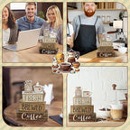 Yuntau 5 Pcs Wooden Coffee Bar Decor Cocoa Tiered Tray Decor Rustic Wood Bar Sign Gift Farmhouse Table Top Centerpiece Stacks Block Sign for Home Shelf Mantel Kitchen