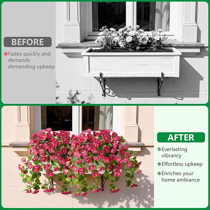 Homsunny Artificial Fake Flowers Plants for Outdoor Spring and Summer Decor, 2PCS Faux Petunias Silk Flower UV Resistant No Fade for Home Outside Garden Balcony Yard Porch and flowerpots, etc.（Red）