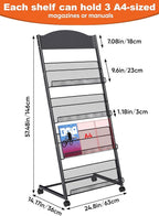 Baoz Magazine Rack Floor-Standing 4-Layer, Brochure Display Stand, Detachable Magazine Display with Wheels, High-hardness Metal Magazine Holder for Exhibitions, Office, Shopping Malls