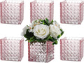 Square Vases Set of 6, 5" x 5" x 5" Square Glass Vases for Flowers, Pink Flower Vase for Centerpieces, Small Bubble Vase for Wedding, Party, Home, Office, Parties, Events