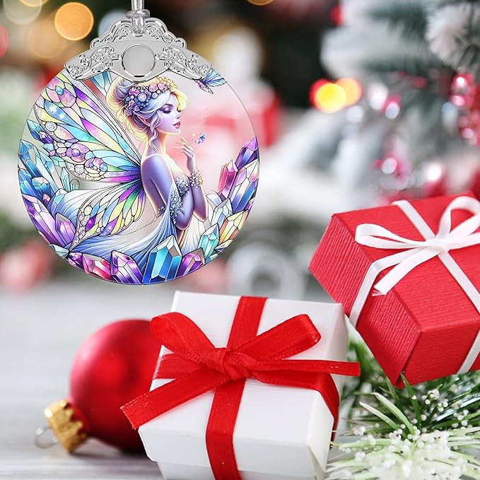 Jocidea Enchanting Fairy Christmas Ornament - Stained Glass Hanging Decor for Tree - Gift for Friends, Sisters