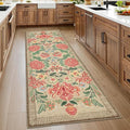 GarveeHome Floral 2.5x8 Washable Kitchen Runner Rugs Non Slip Camel Taupe Brown Vintage Boho Cottage Long Rug for Hallways Bedroom Entryway Bathroom Mat with Rubber Back