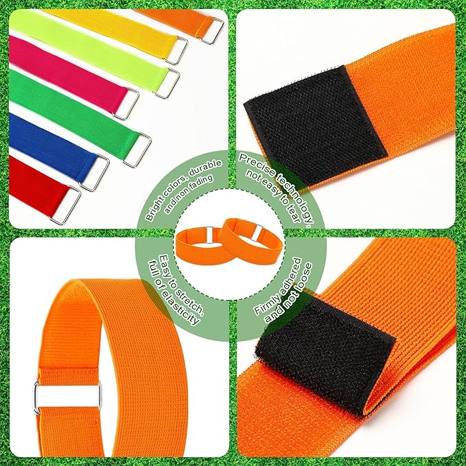 Augshy 3 Legged Race Bands, Assorted Colors Elastic Tie Rope Resistance Bands for Relay Race Game Carnival Field Day Backyard Game Party Supplies
