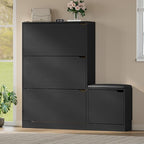 Shoe Cabinet with Bench and 3 Flip Drawers, Slim Narrow Shoe Storage Cabinet, Freestanding Shoe Rack Organizer with Adjustable & Removable Shelves, Anti-Tip for Entryway, Hallway, Foyer
