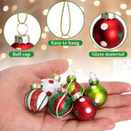 Watayo 24 Pcs Christmas Glittering Elf Balls Glass Ornaments for Tree, 1" Mini Painted Swirl Dots Elf Balls Hanging Ornaments, Christmas Red Green Ball Tree Decoration for Xmas Party Home Decor