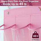 Over-the-Door Kids Shoe Organizer, Pink Shoe Rack for Door, 24 Crystal Clear Pockets, Heavy-Duty Hanging Organizer, 3 Metal Hooks for Toddler Shoes