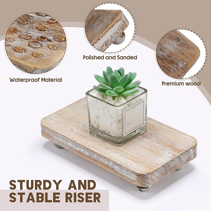 Maitys 3 Pcs Wooden Risers for Display Pedestal Stand Wooden for Decor Farmhouse Vintage Rustic Stackable Kitchen Stand Tray Riser, 3 Sizes(8 x 4.3, 6 x 3.5, 4 x 2.8 in,White)
