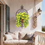 Artificial Hanging Flowers for Outdoors, 2 PCS UV Resistant Faux Silk 150 Morning Glory Each Trailing Vines, Fake Plants for Spring Outdoor Garden Planter Porch Patio Decoration, Yellow