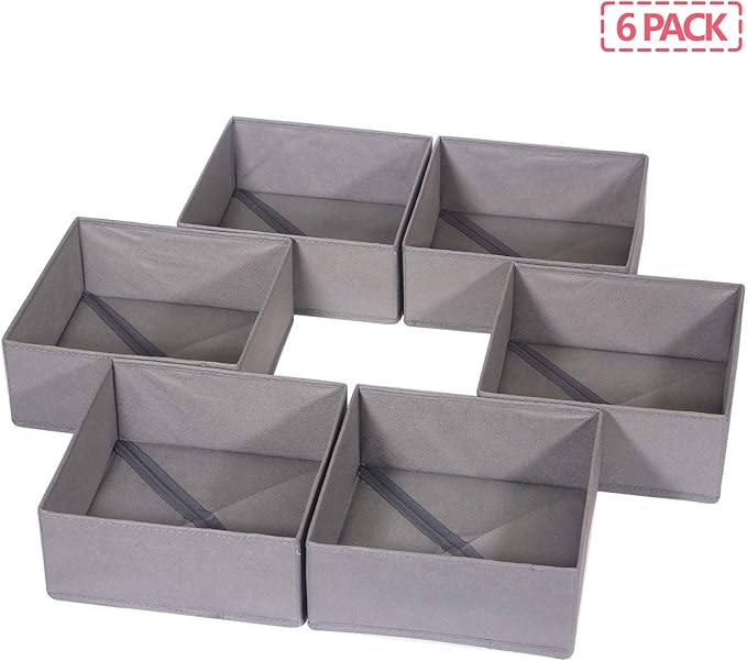 DIOMMELL 6 Pack Foldable Cloth Storage Box Closet Dresser Drawer Organizer Fabric Baskets Bins Containers Divider for Clothes Underwear Bras Socks Lingerie Clothing, M Grey 600