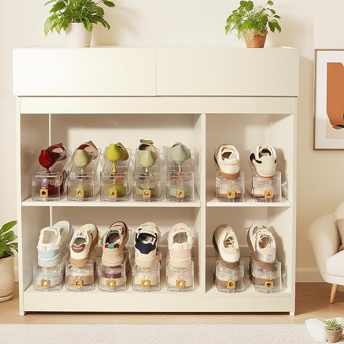 24 Pack Shoe Slots Organizer, Shoe Stackers Organizer for Closet Adjustable Shoe Holder Space Saver 50% Shoes Racks for Closet Organization