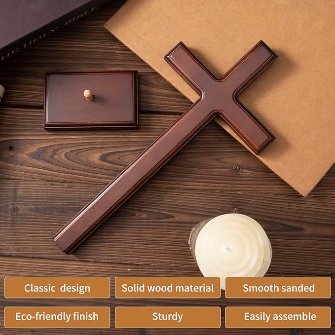 ARCHOBAN 12.8" Wooden Cross – Standing or Hanging Christian Cross, Solid Wood Wall Cross for Home or Prayer Room