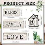 Yuntau 4 Pcs Farmhouse Wooden Tabletop Decor Sweet Home Tiered Tray Decor Rustic Retro Wood Bless Family Love Block Sign Gift Neutral Centerpiece Farmhouse Table Sign for Home Shelf Mantle